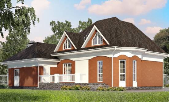 180-007-П Проект двухэтажного дома с мансардой и гаражом, бюджетный домик из арболита Мончегорск | Проекты домов от House Expert