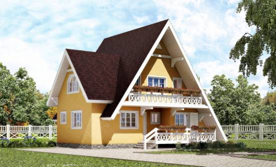155-008-П Проект двухэтажного дома с мансардным этажом, бюджетный коттедж из дерева, Оленегорск