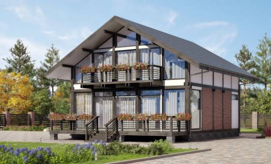 170-007-П Проект двухэтажного дома мансардой, бюджетный загородный дом из бревен, Ковдор