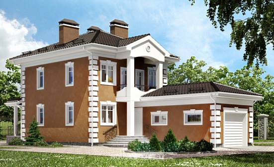 150-006-П Проект двухэтажного дома и гаражом, классический домик из газосиликатных блоков, Ковдор