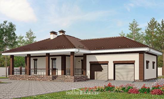 160-015-П Проект одноэтажного дома и гаражом, уютный коттедж из арболита Мурманск | Проекты одноэтажных домов от House Expert
