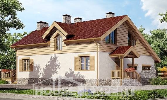 165-002-П Проект двухэтажного дома с мансардой, гараж, уютный загородный дом из твинблока Ковдор, House Expert