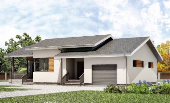 135-002-П Проект одноэтажного дома и гаражом, простой дом из блока, Апатиты