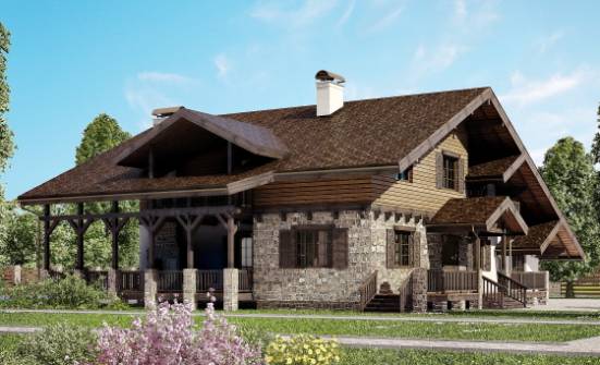 320-002-П Проект двухэтажного дома с мансардой, красивый коттедж из кирпича, Кандалакша