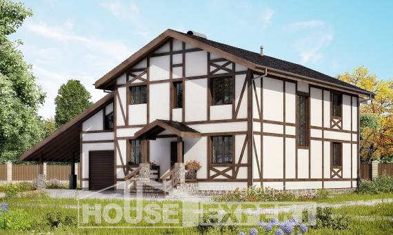 250-002-Л Проект двухэтажного дома мансардный этаж и гаражом, современный домик из кирпича Апатиты, House Expert