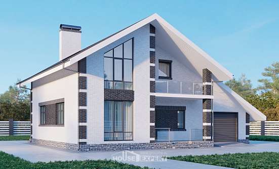190-008-П Проект двухэтажного дома с мансардой и гаражом, классический загородный дом из газосиликатных блоков, Мурманск