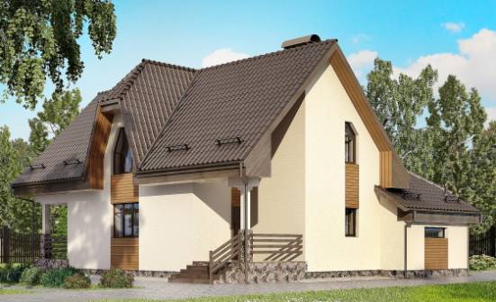 150-001-Л Проект двухэтажного дома мансардой, гараж, экономичный коттедж из твинблока Мончегорск | Проекты домов от House Expert