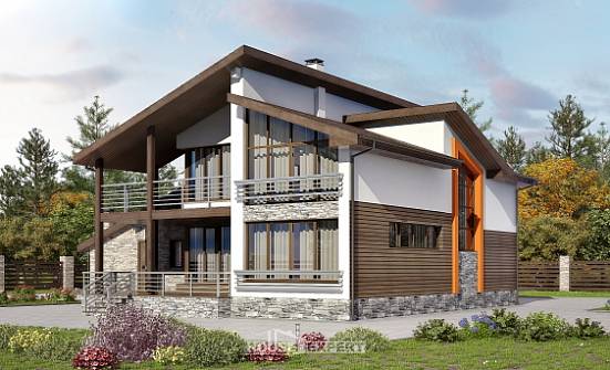 240-004-П Проект двухэтажного дома с мансардой и гаражом, просторный домик из теплоблока Заполярный | Проекты домов от House Expert
