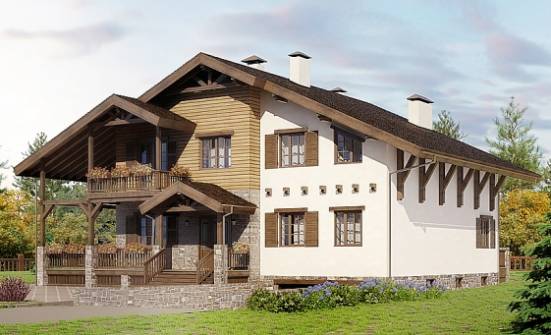 400-004-П Проект трехэтажного дома с мансардой, гараж, современный загородный дом из кирпича, Мурманск