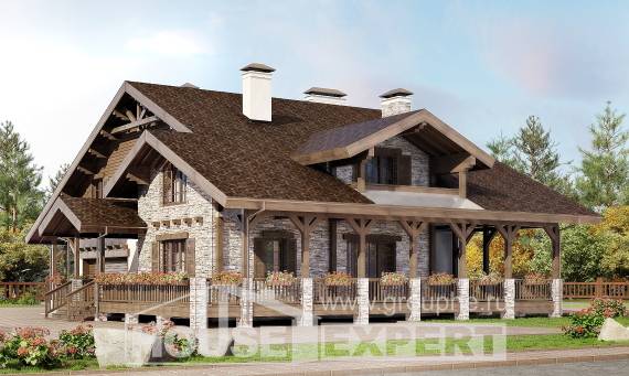 340-003-П Проект двухэтажного дома с мансардой и гаражом, современный дом из кирпича Мурманск, House Expert