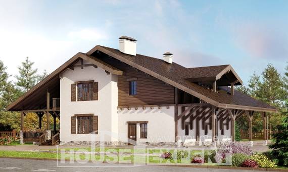 340-003-П Проект двухэтажного дома с мансардным этажом и гаражом, красивый домик из кирпича, Ковдор