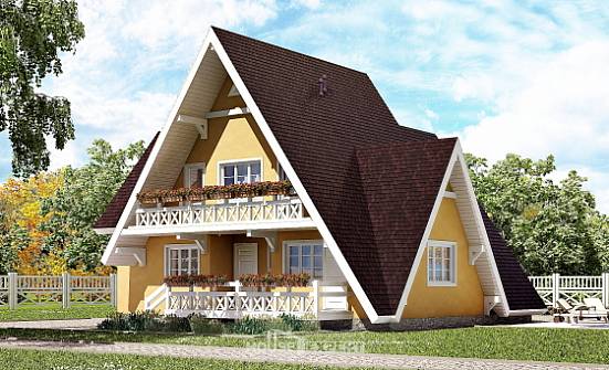 155-008-П Проект двухэтажного дома с мансардным этажом, бюджетный коттедж из дерева, Оленегорск
